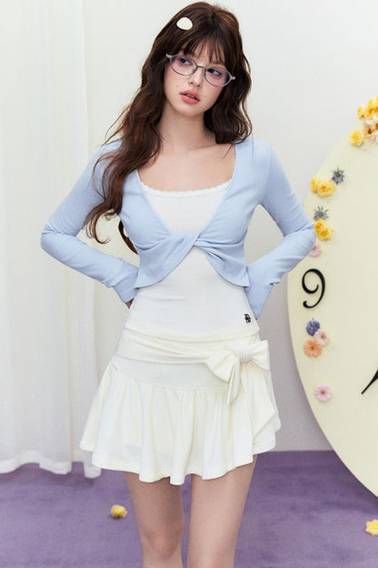 Sheer Linen Slim Sweater Set-Up