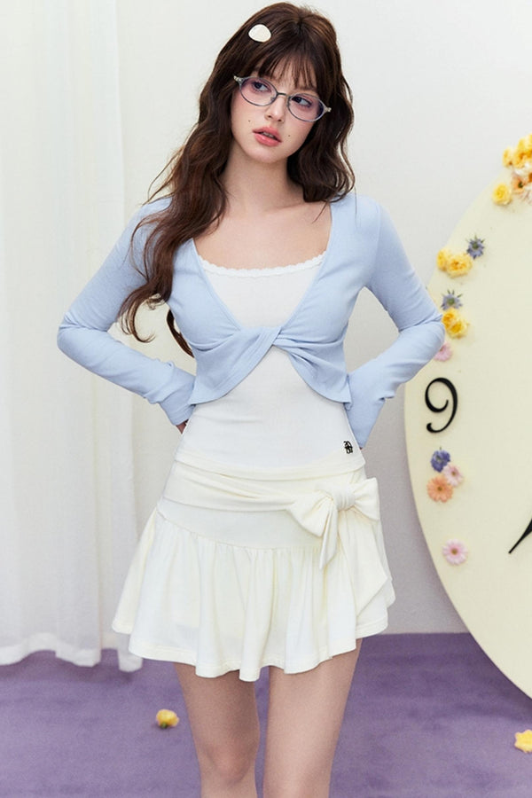 Sheer Linen Slim Sweater Set-Up