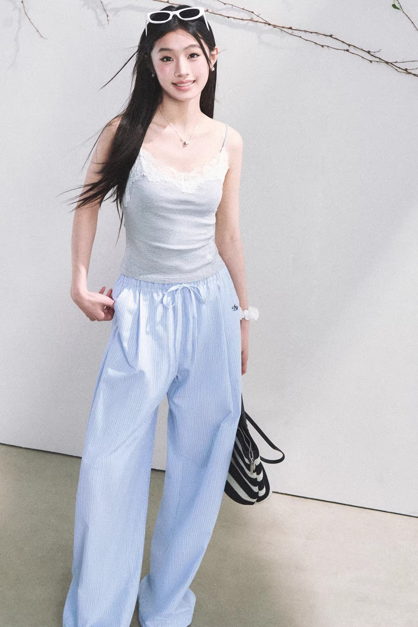 Pantaloni a Righe Color Bacca Chiaro