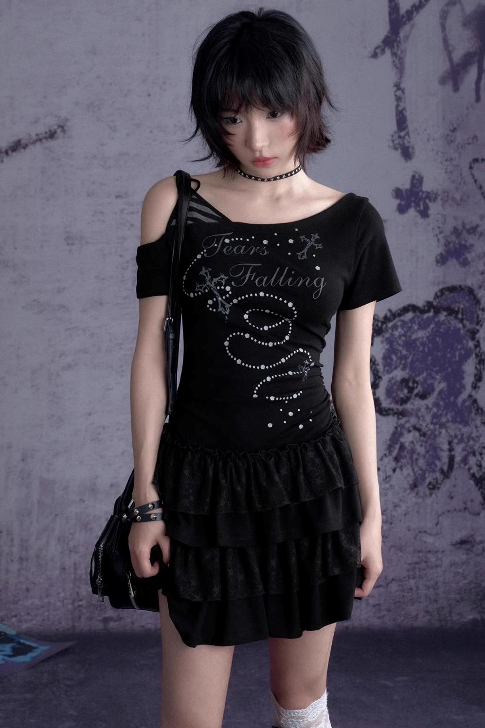 Slash Print Patchwork Dress