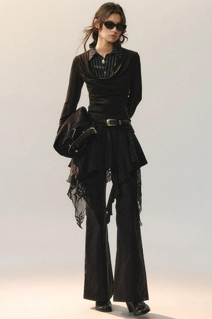 Pantalon Irrégulier à Dentelle Détachable