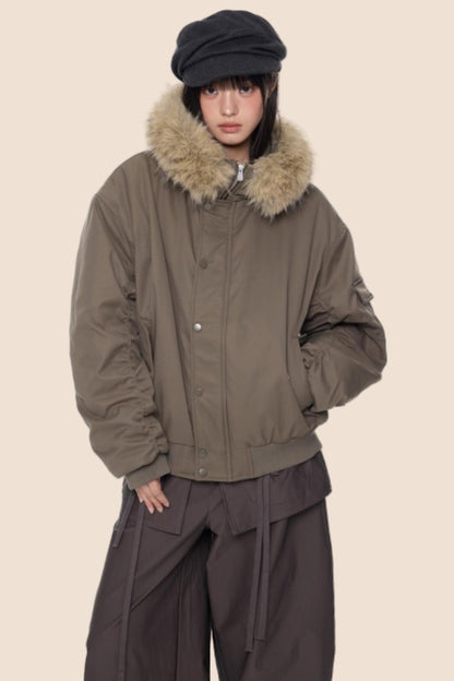 Fur Collar Hooded Cotton Jacket