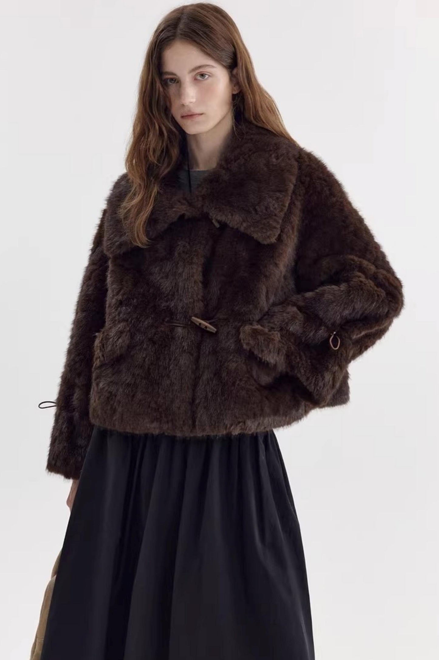 Imitation Horn Button Faux Fur Jacket