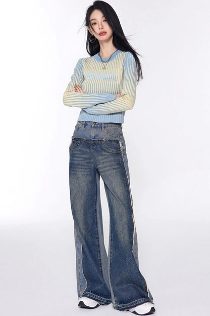 Stripe Slimming Knit Top