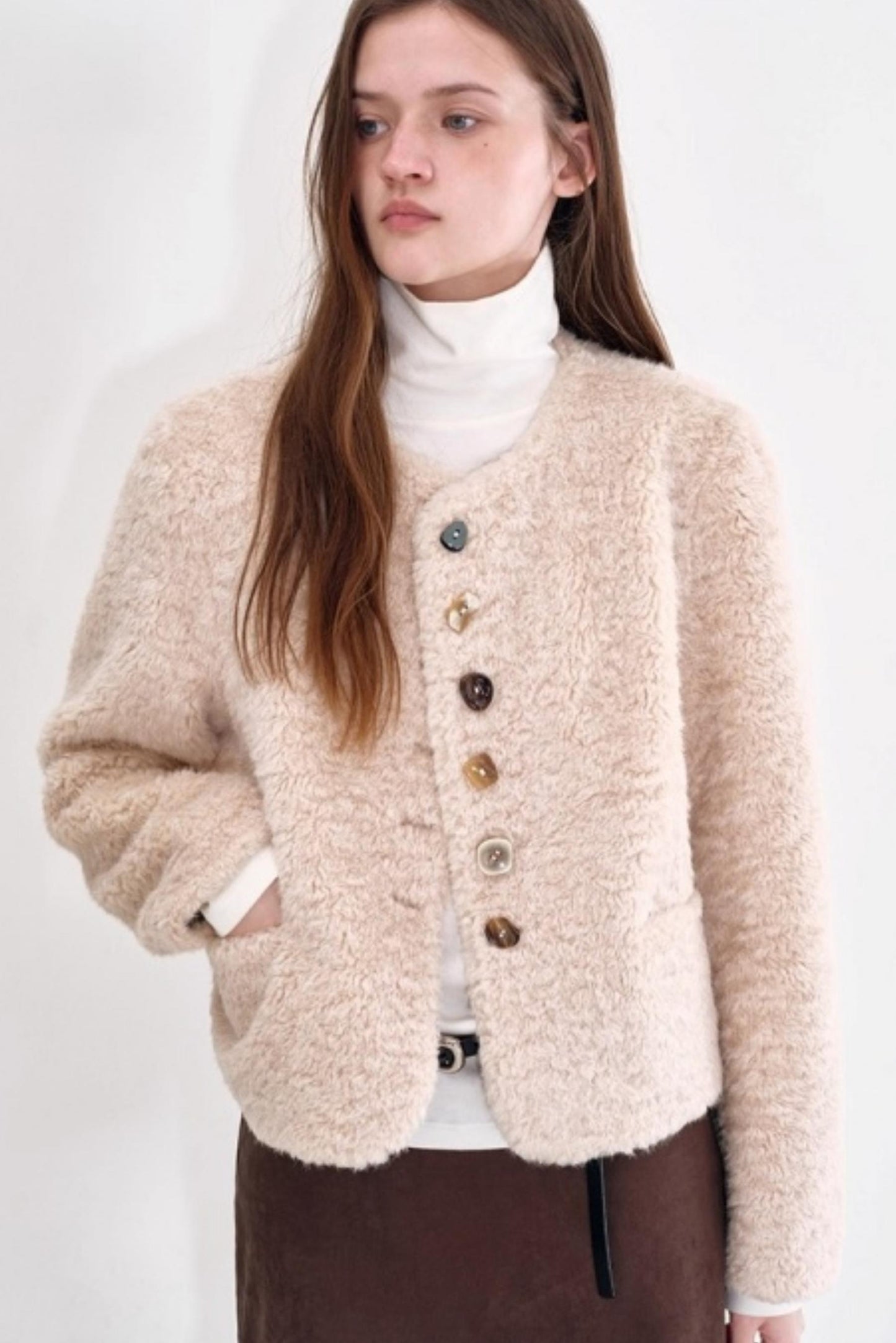 Rainbow Candy Button Shearling Jacket