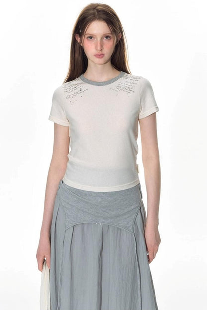 Original Patch Print Short Sleeve Summer Top