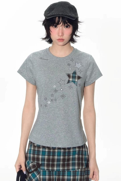Star Patch Embroidered Short Sleeve Top