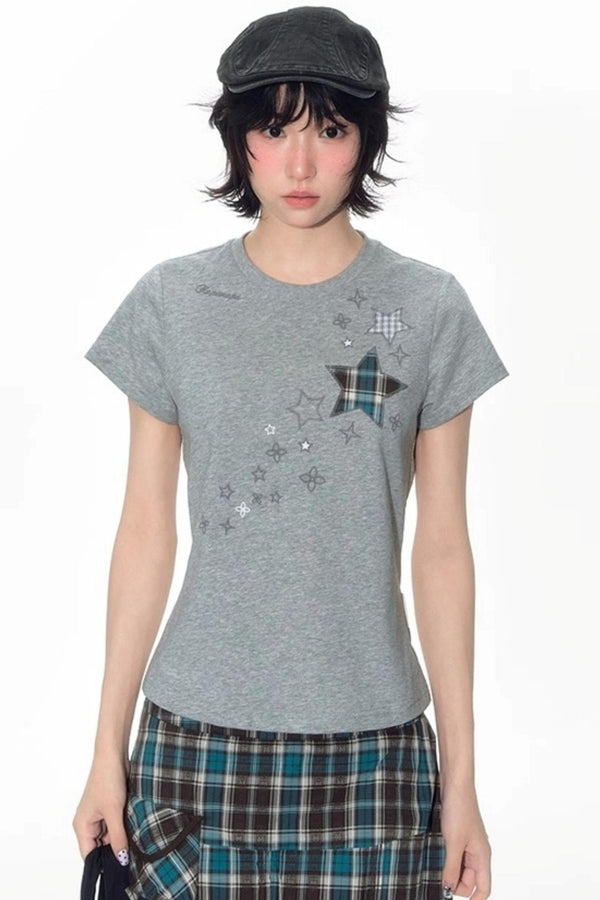 Star Patch Embroidered Short Sleeve Top