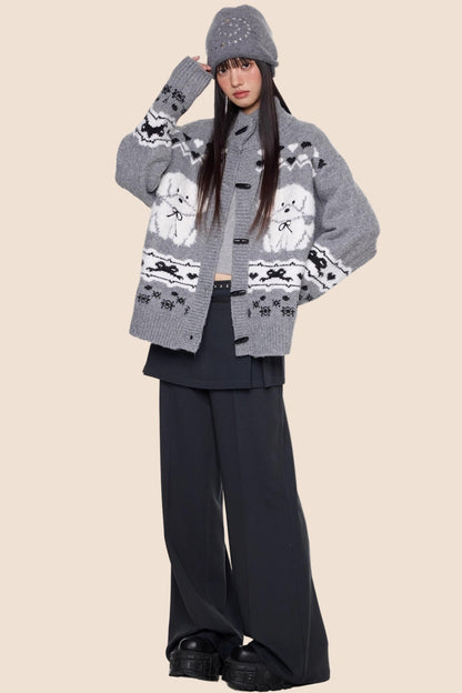 Vintage Dog Knit Cardigan Sweater