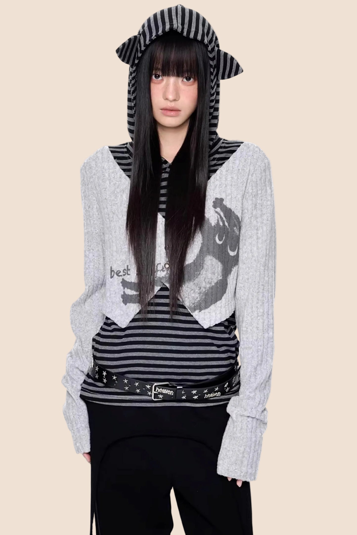 Striped Hooded Knit Sweater