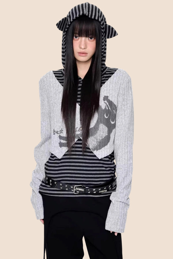 Striped Hooded Knit Sweater