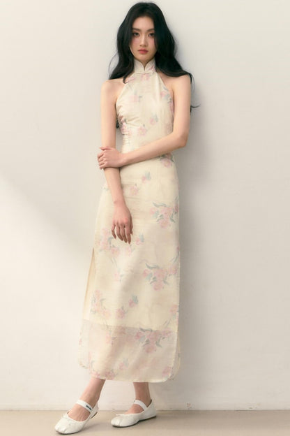 Pastel Lotus Neck-Tie Oriental Dress