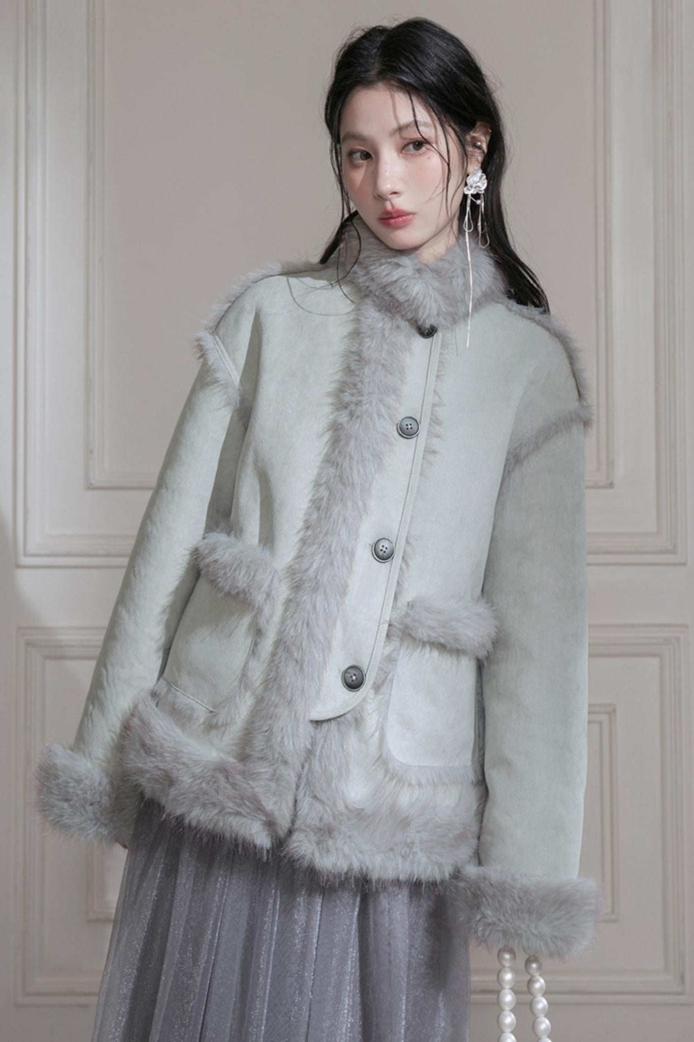 Frost Gray Reversible Fur Jacket