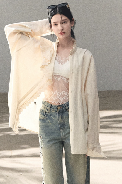 Laser Embroidery Distressed Jeans