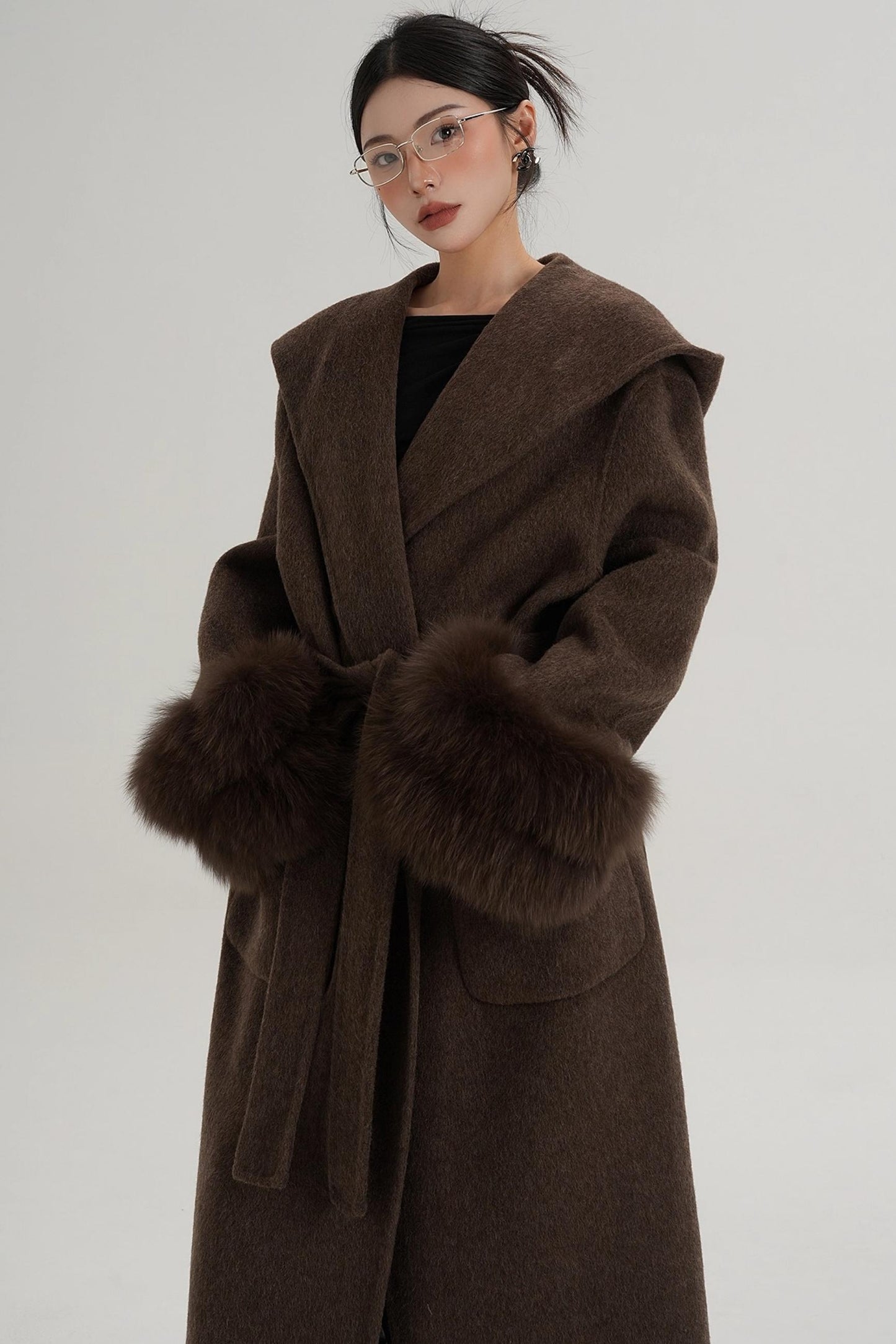 Fox Sleeve Wool Coat