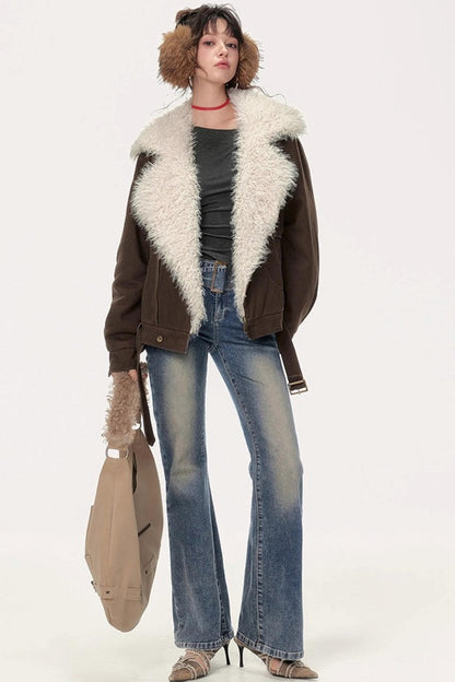 Retro Motorcycle Wind Fur Collar Jacket