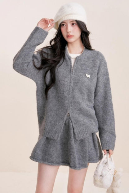 Winter Gray Knitted Cardigan Set-Up