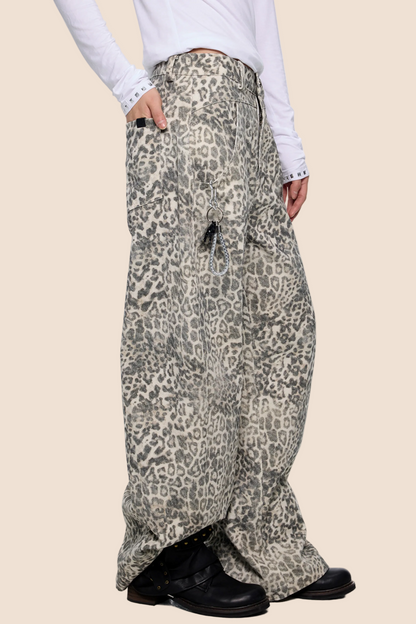 Leopard Print Retro Wide-Leg Jeans