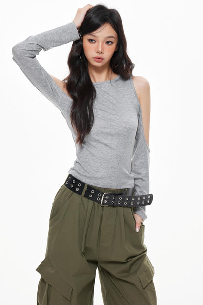 Vintage Gray Knitted Long Sleeve T-Shirt