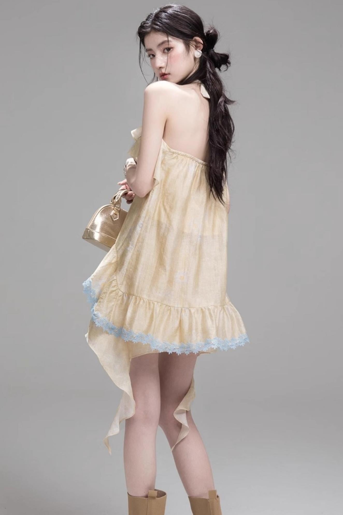 Satin Apricot Halter Top & Skirt Set