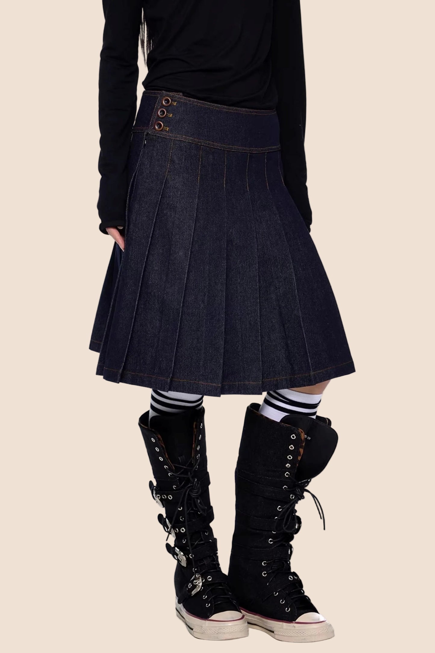 Retro Denim Faltenrock Anzug Set