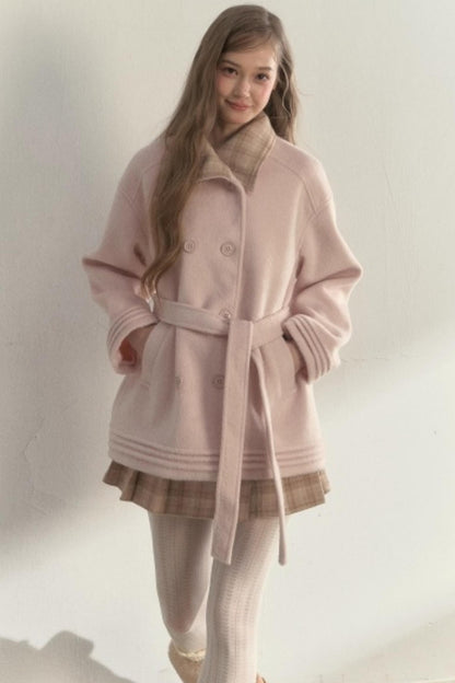 Plaid Double-Breasted Wool Coat