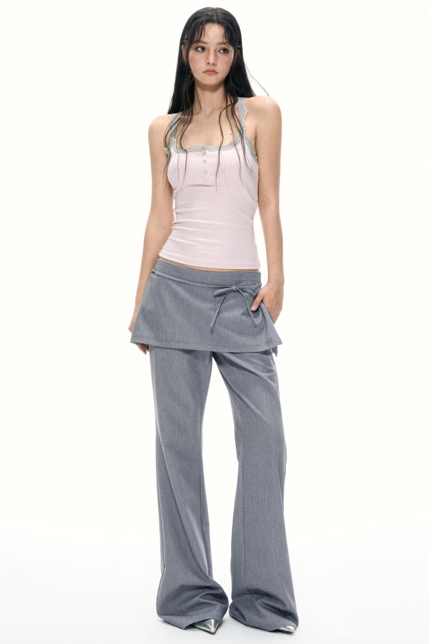 Summer Gray Wide Leg Suit Pants