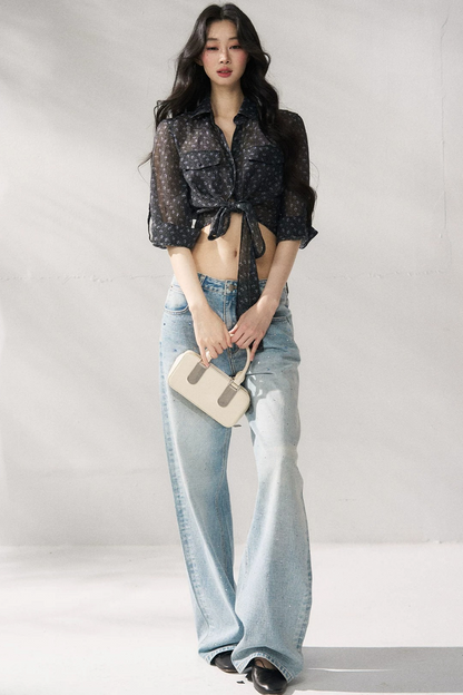 Bow Floral Slim Blouse