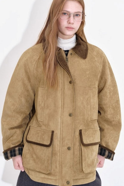 Suede Cotton Plaid Jacket