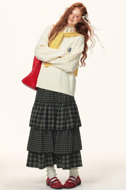 French Cable Knit Polo Sweater Top