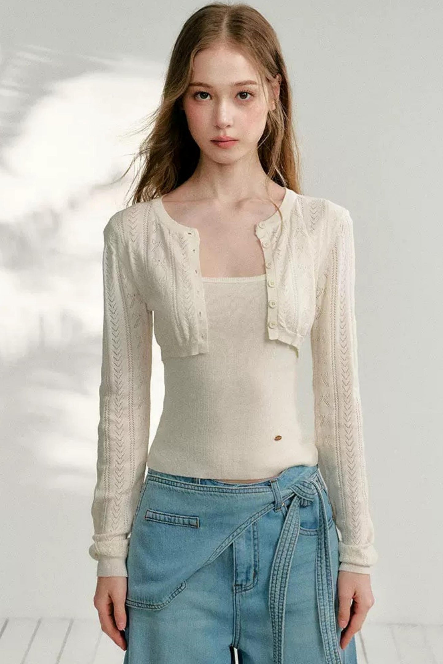 Jacquard Knit Cardigan Top Set-Up