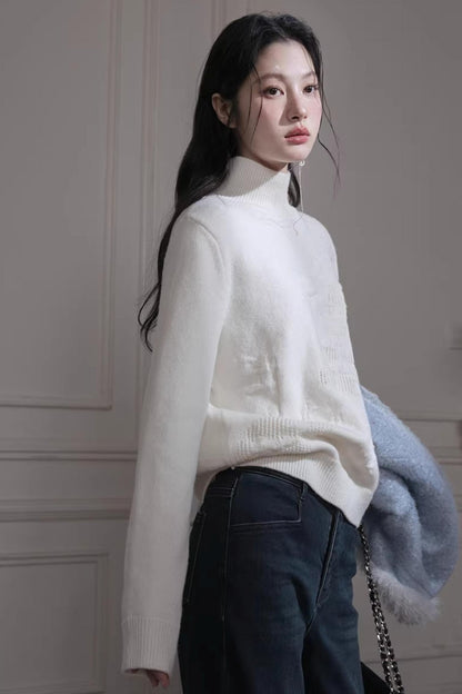 Milky White Floral Wool Sweater