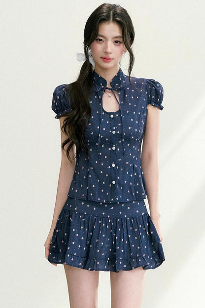 Floral Puff Sleeve Blouse Set-Up