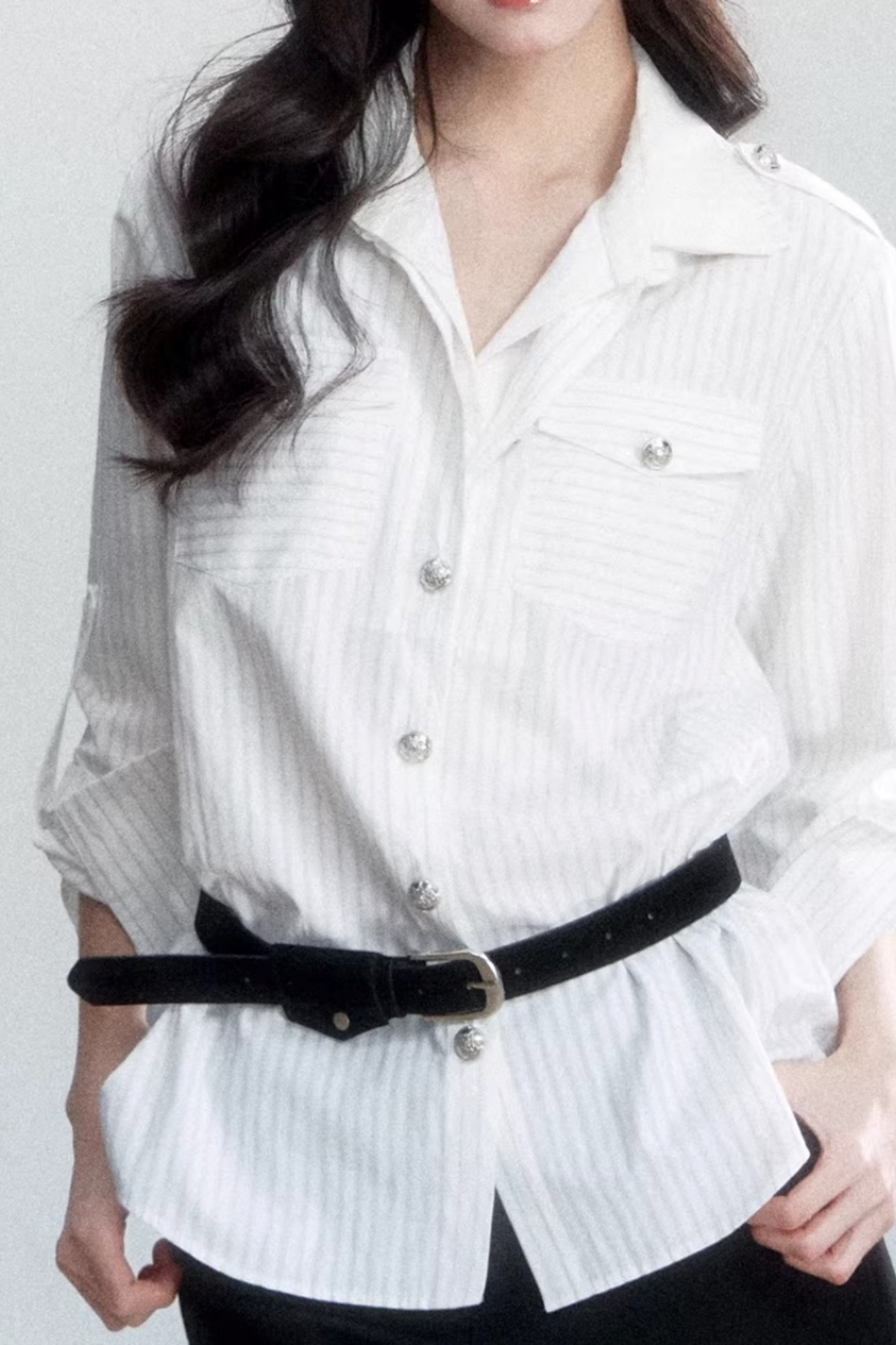 Striped Elegance Shirt Skirt Set-Up