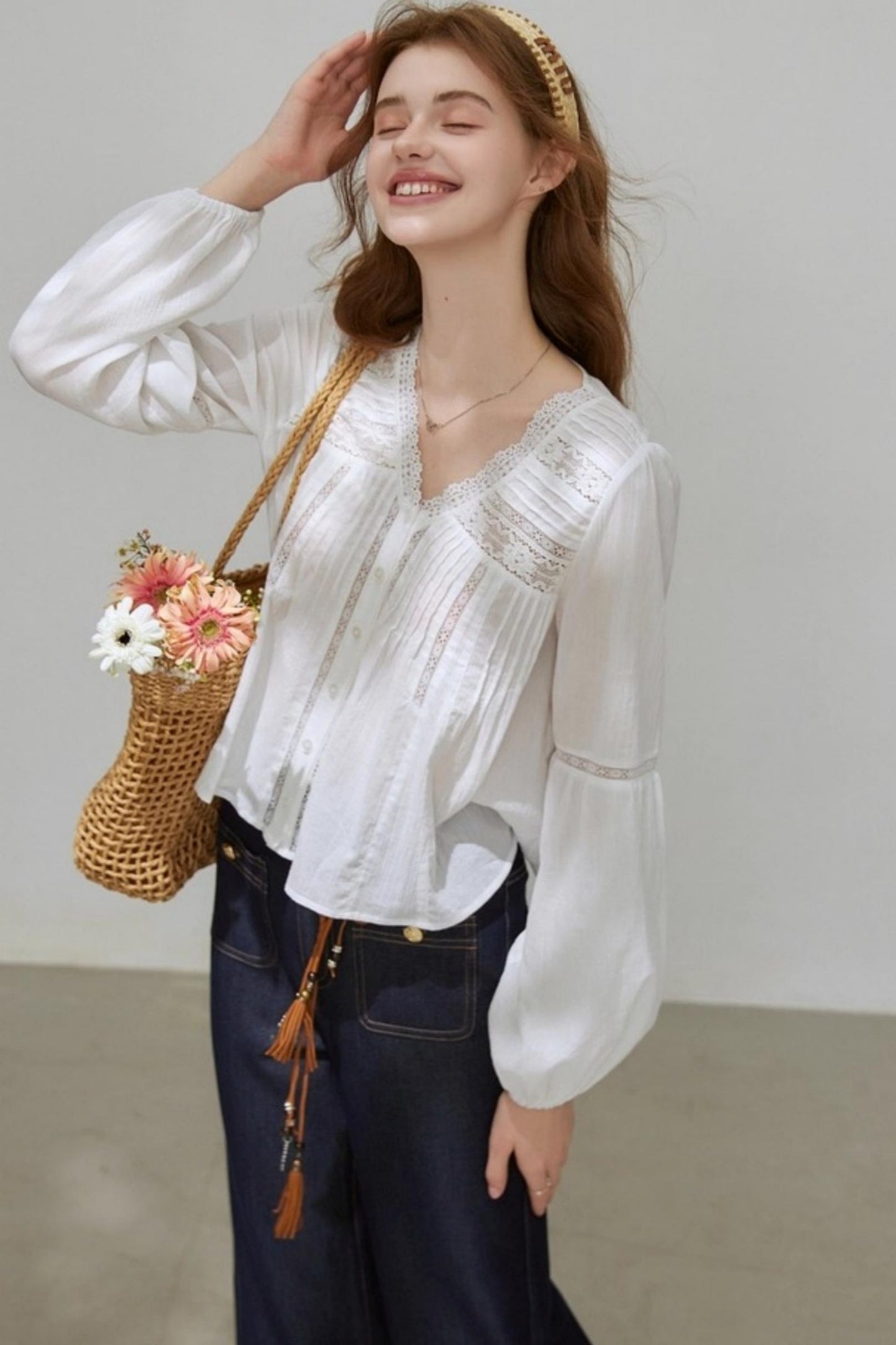 White Lace V-Neck Top