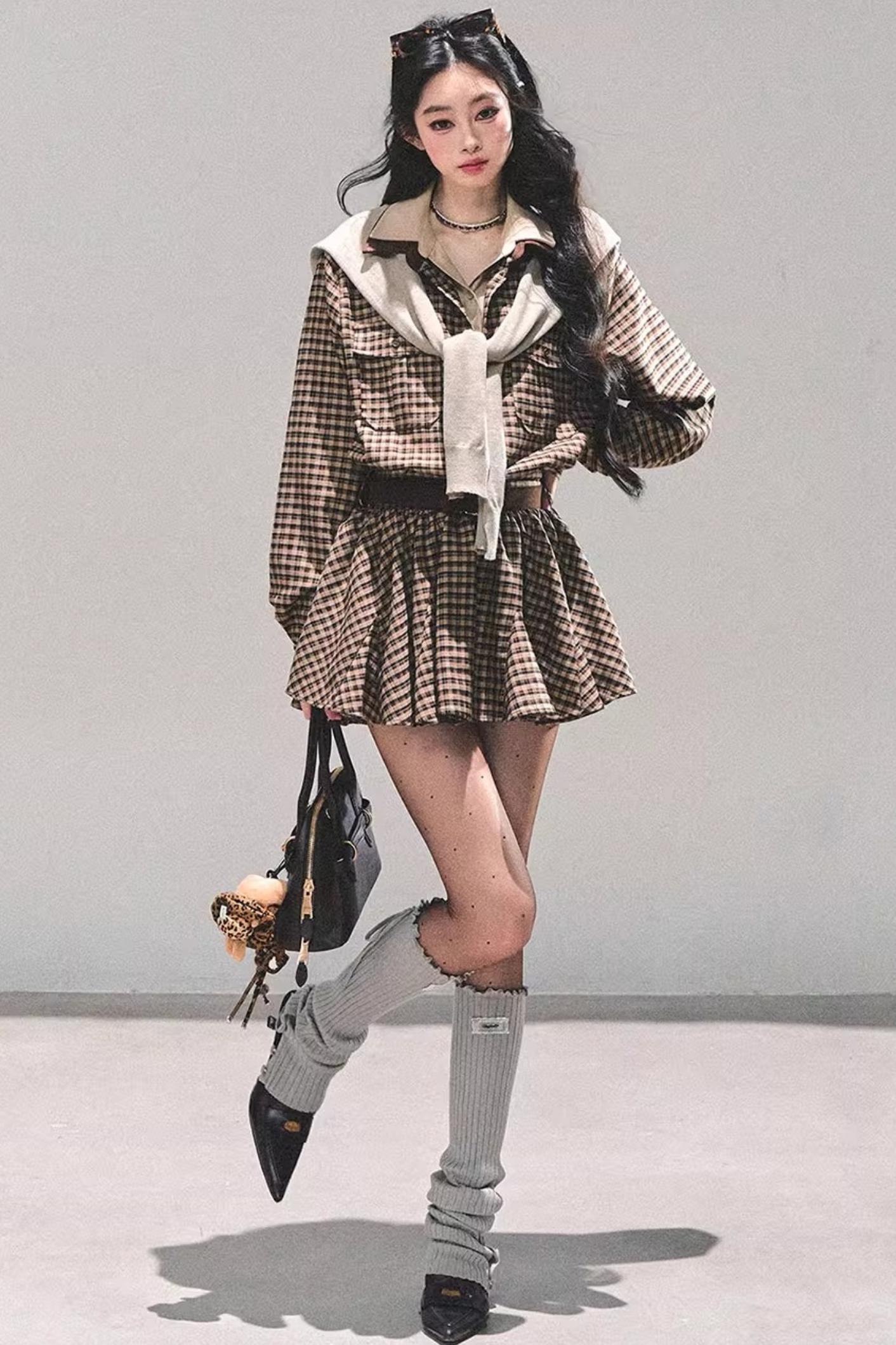 Plaid Two-Piece Winter Dress Set-Up