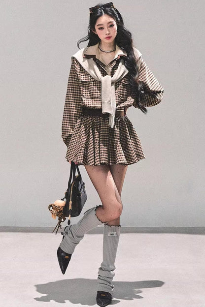 Plaid Two-Piece Winter Dress Set-Up