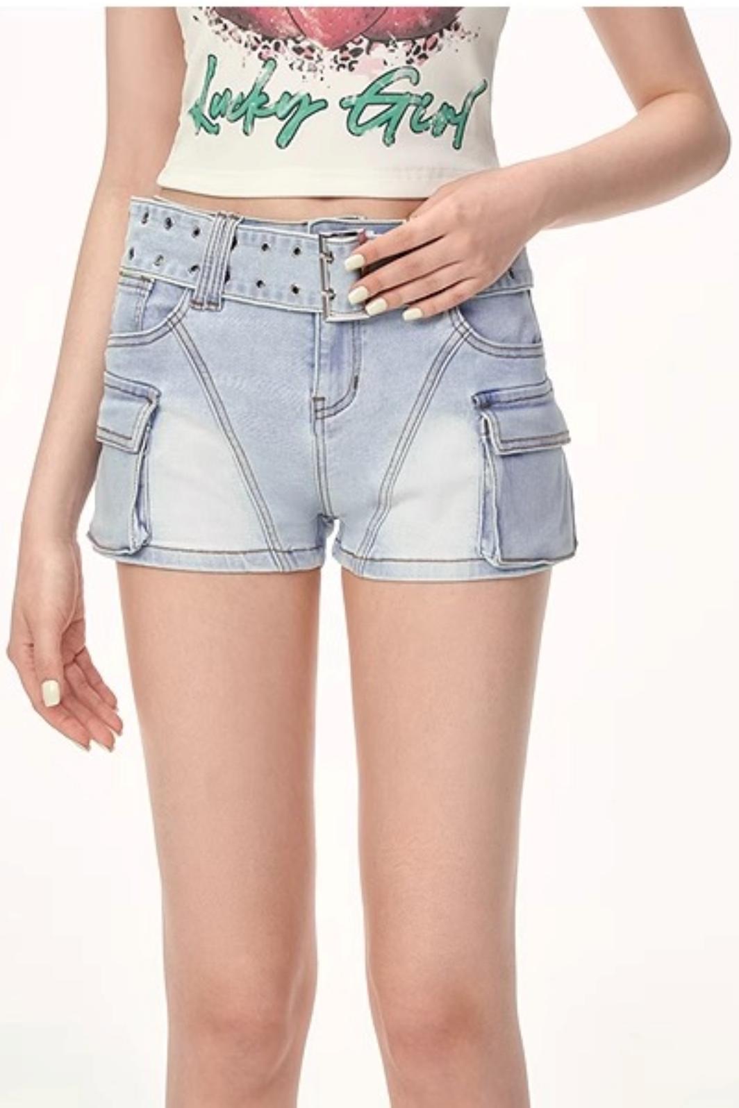 Double-Breasted Denim Shorts