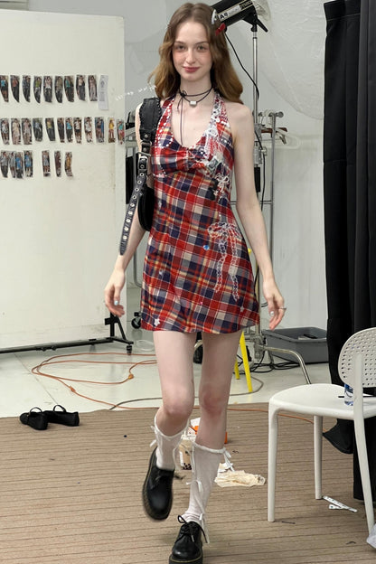 Chic Plaid Halter Dress