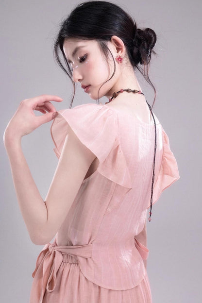 Blossom Breeze Ruffle Sleeve Tie Set-Up