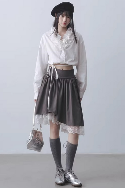 Gray Lace Asymmetrical Skirt
