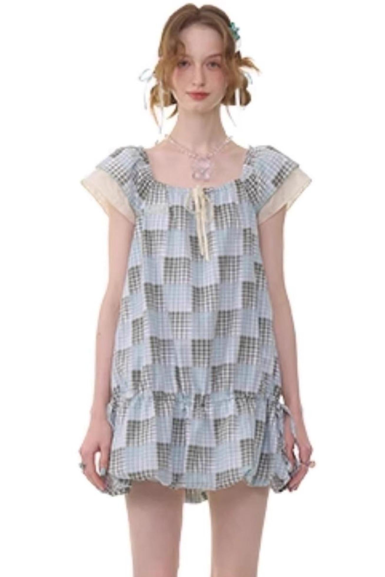 Vintage Checkered Square Neck Dress