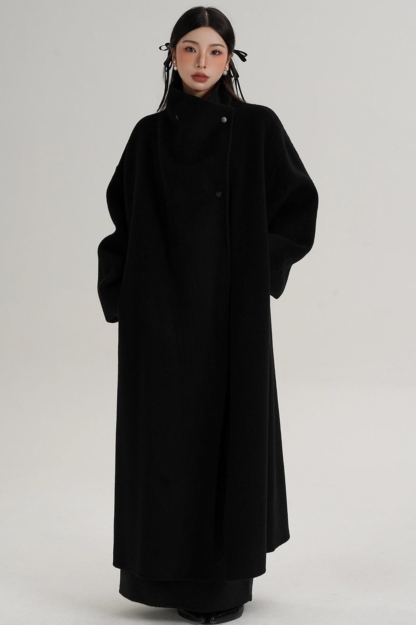 Stand-Up Collar Elongated Wool Coat
