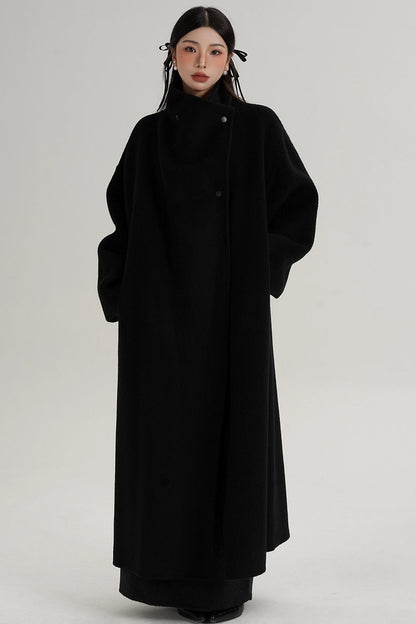 Stand-Up Collar Elongated Wool Coat