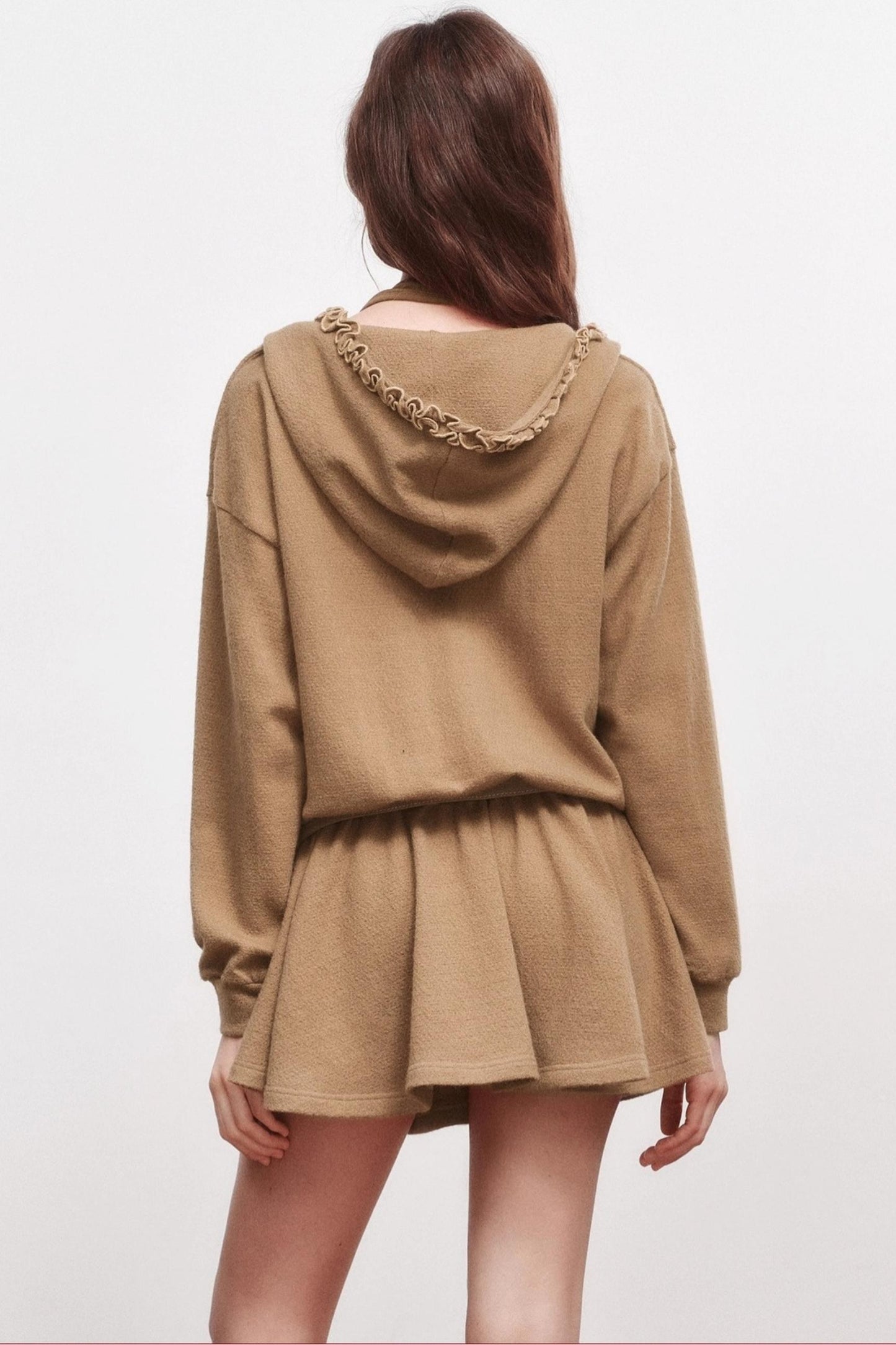 V-Neck Long Sleeve Ruffled Dress