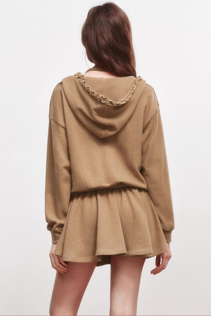 V-Neck Long Sleeve Ruffled Dress