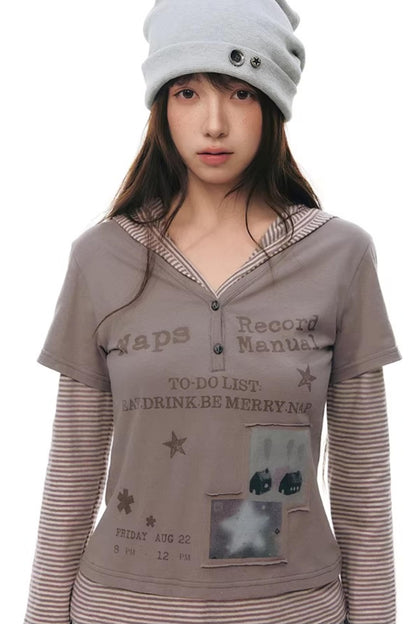 Hooded Spliced Long-Sleeve Top