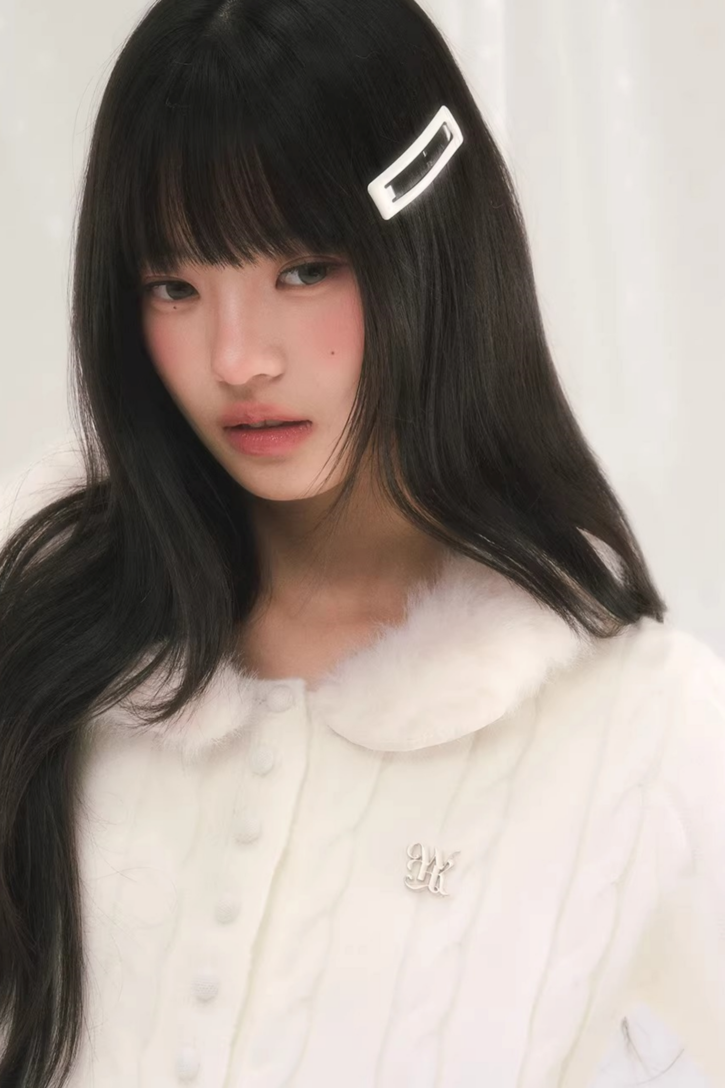 퍼 칼라 니트 가디건