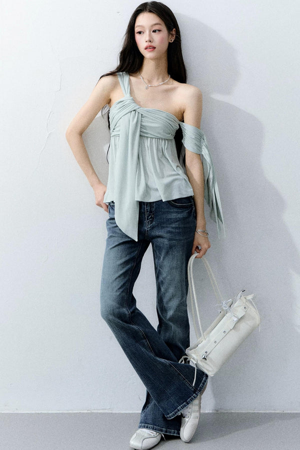 Island Green Asymmetrical Off-Shoulder Top Set-Up