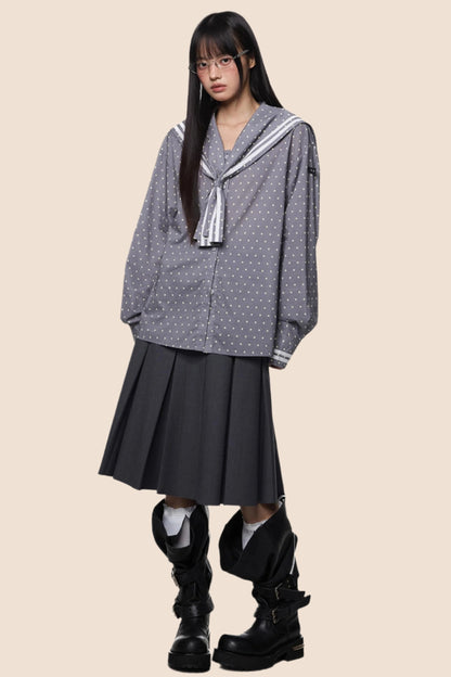 Navy Polka Dot Striped Shirt